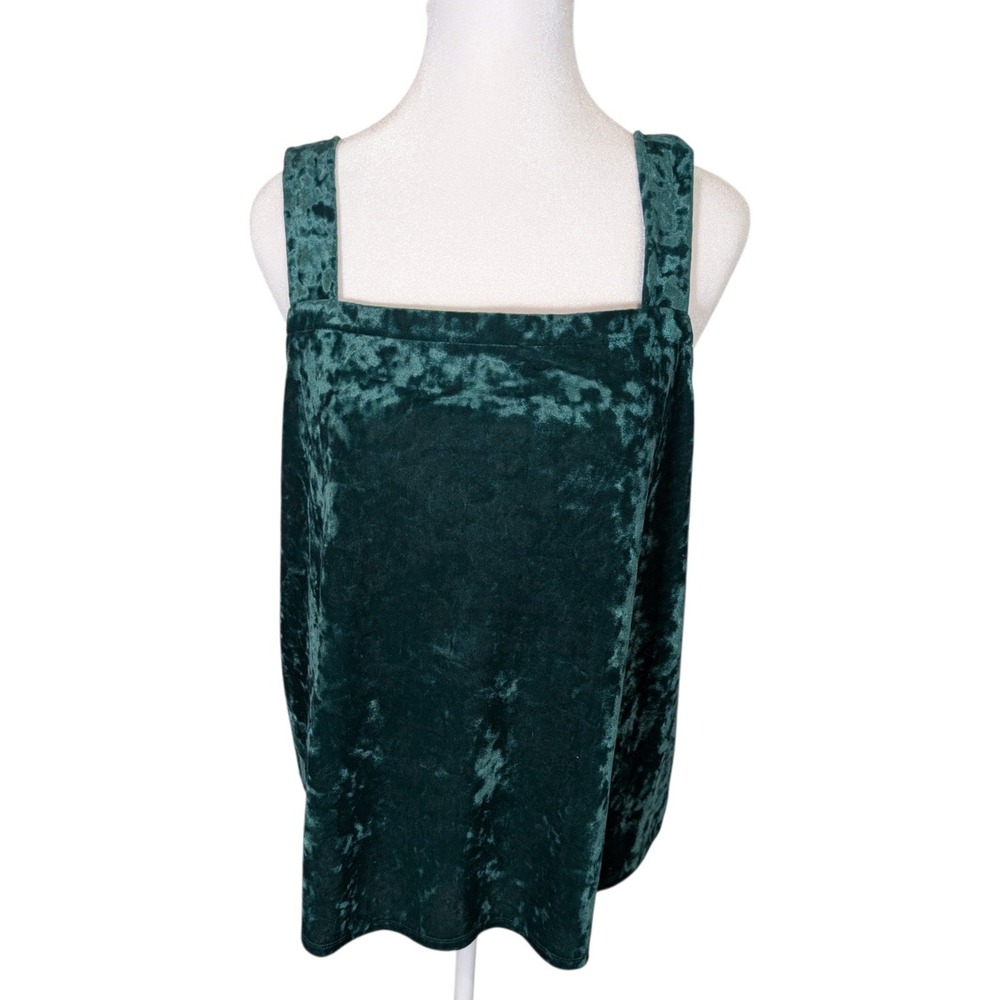 J. Jill Dark Green Crushed Velvet Square Neck Tank Top Petite Large L P